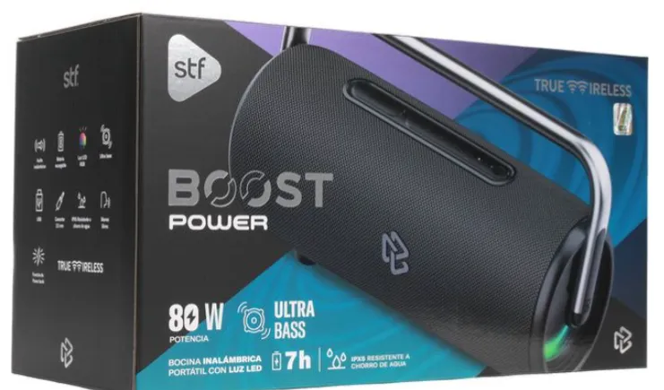 Bocina STF Boost Power portátil con bluetooth waterproof - Negro